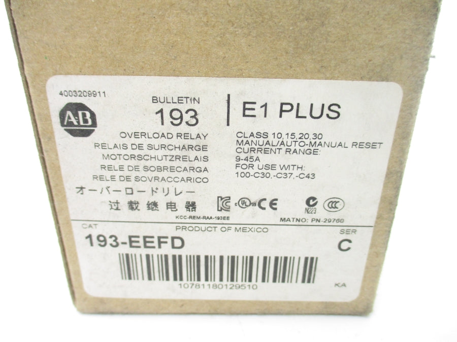 ALLEN BRADLEY 193-EEFD SER. C 600V 9-46A (BR/WH) NSMP