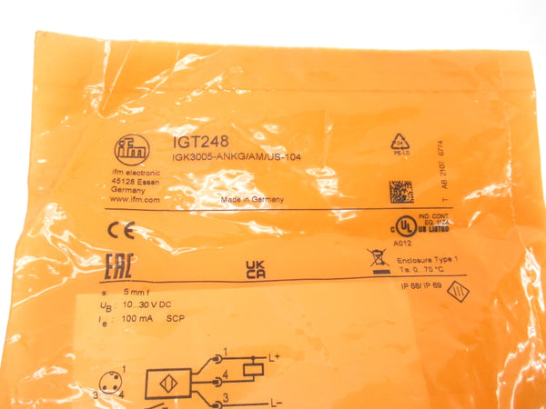 IFM EFECTOR IGT248 IGK3005-ANKG/AM/US-104 10-30VDC NSMP