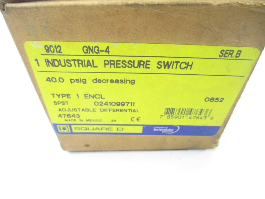 SQUARE D 9012GNG-4 SER. B 1.5-75PSI NSMP
