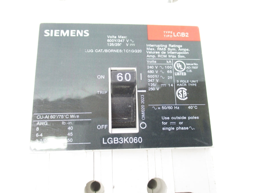 SIEMENS LGB3K060 480V 60A UNMP