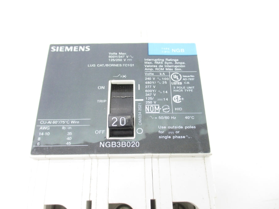 SIEMENS NGB3B020 277V 20A UNMP