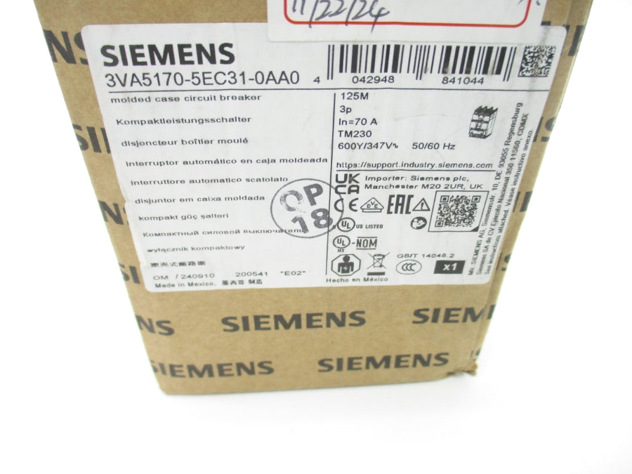 SIEMENS 3VA5170-5EC31-0AA0 347V 70A NSMP