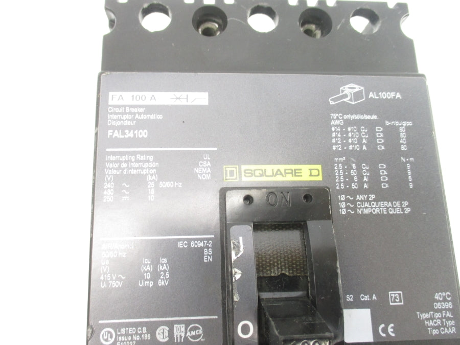 SQUARE D FAL34100 480V 100A UNMP