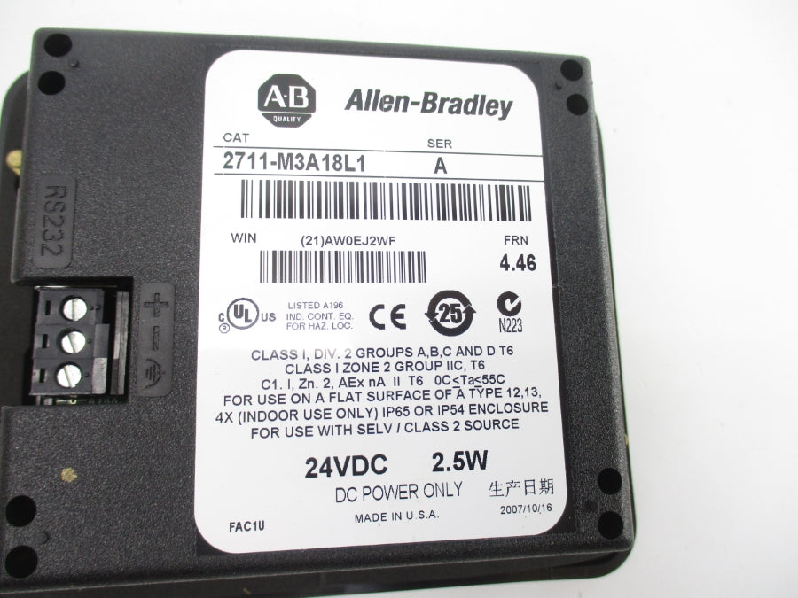 INDUSTRIAL SPARE PART 2711-M3A18L1 SER. A F/W 4.46 24VDC NSNP