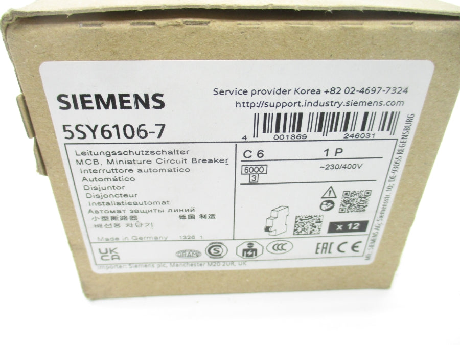SIEMENS 5SY6106-7 230/400V 6A (PKG OF 12) NSFS
