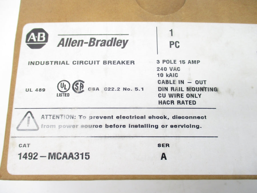 INDUSTRIAL SPARE PART 1492-MCAA315 SER. A 240VAC 15A NSMP