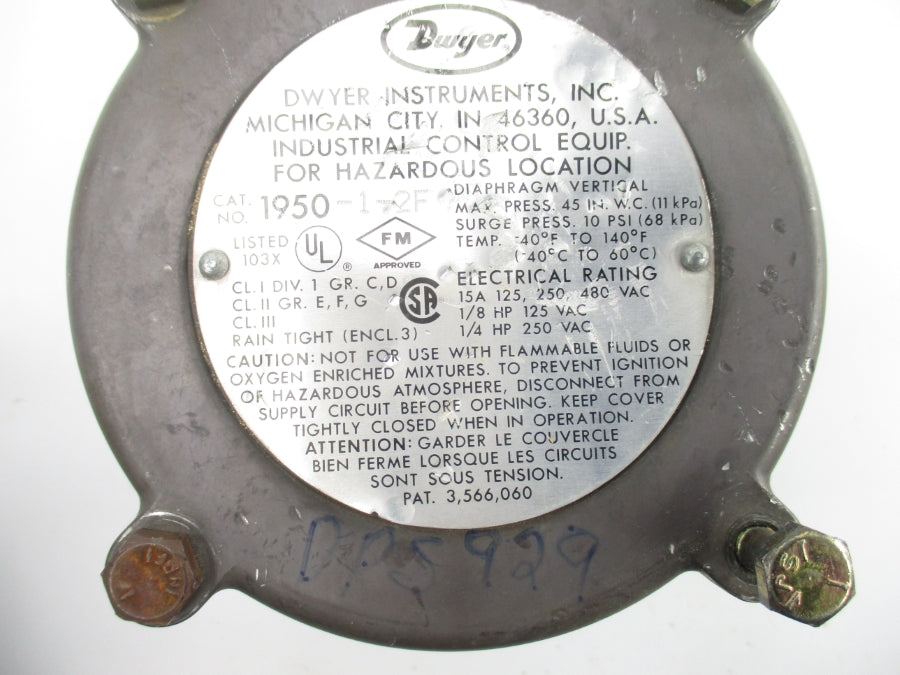 DWYER 1950-1-2F 480VAC 15A 10PSI UNMP
