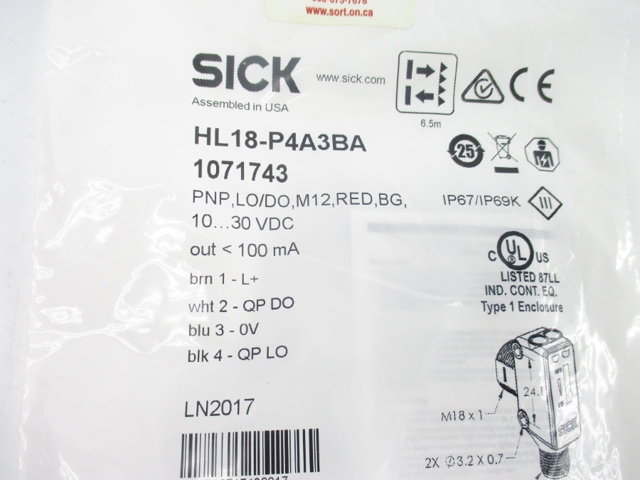 SICK HL18-P4A3BA 1071743 10-30VDC NSMP