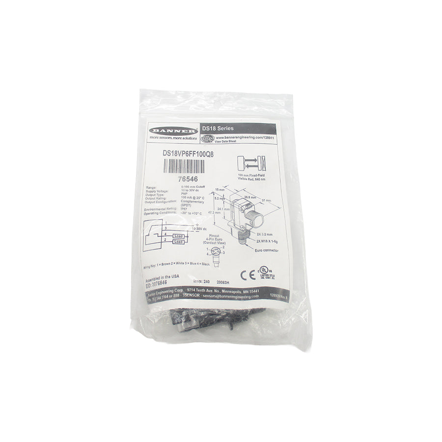 BANNER ENGINEERING DS18VP6FF100Q8 76546 10-30VDC NSMP