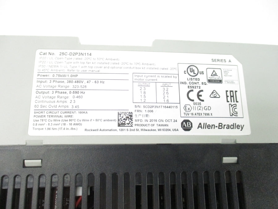 INDUSTRIAL SPARE PART 25C-D2P3N114 SER. A F/W 1.006 323-528VAC 3.2A UNMP