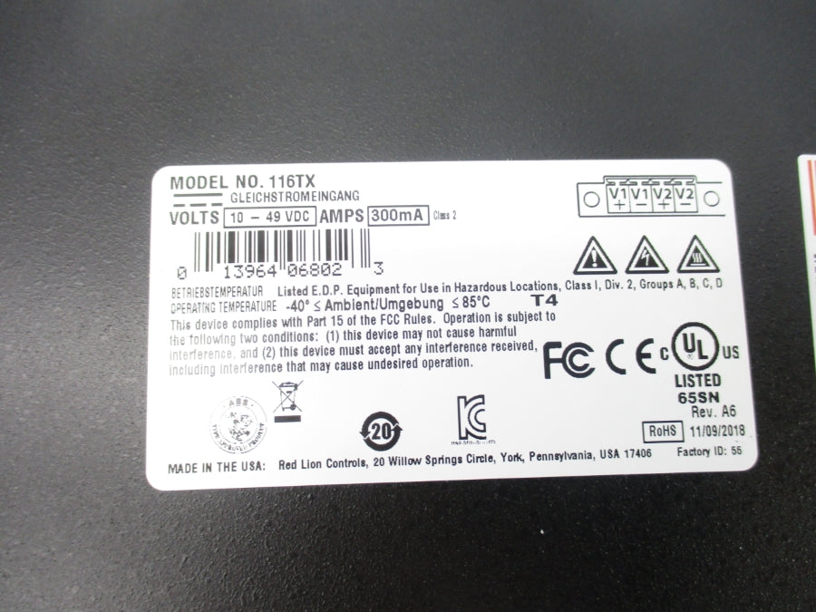 RED LION CONTROLS 116TX 10-49VDC NSNP