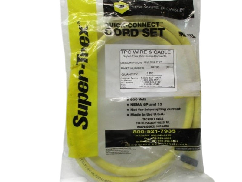 TPC WIRE & CABLE 84706 MALE PLUG 4P CORDSET NSMP