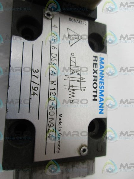 REXROTH 4WE6D53/A W120-60N9Z4 DIRECTIONAL CONTROL SOLENOID VALVE UNMP