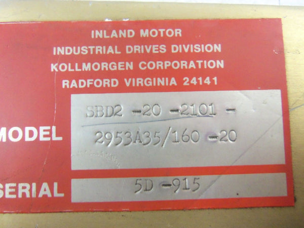 KOLLMORGEN SBD2-20-2101-2953A35/160-20 SERVO DRIVE BOARD UNMP