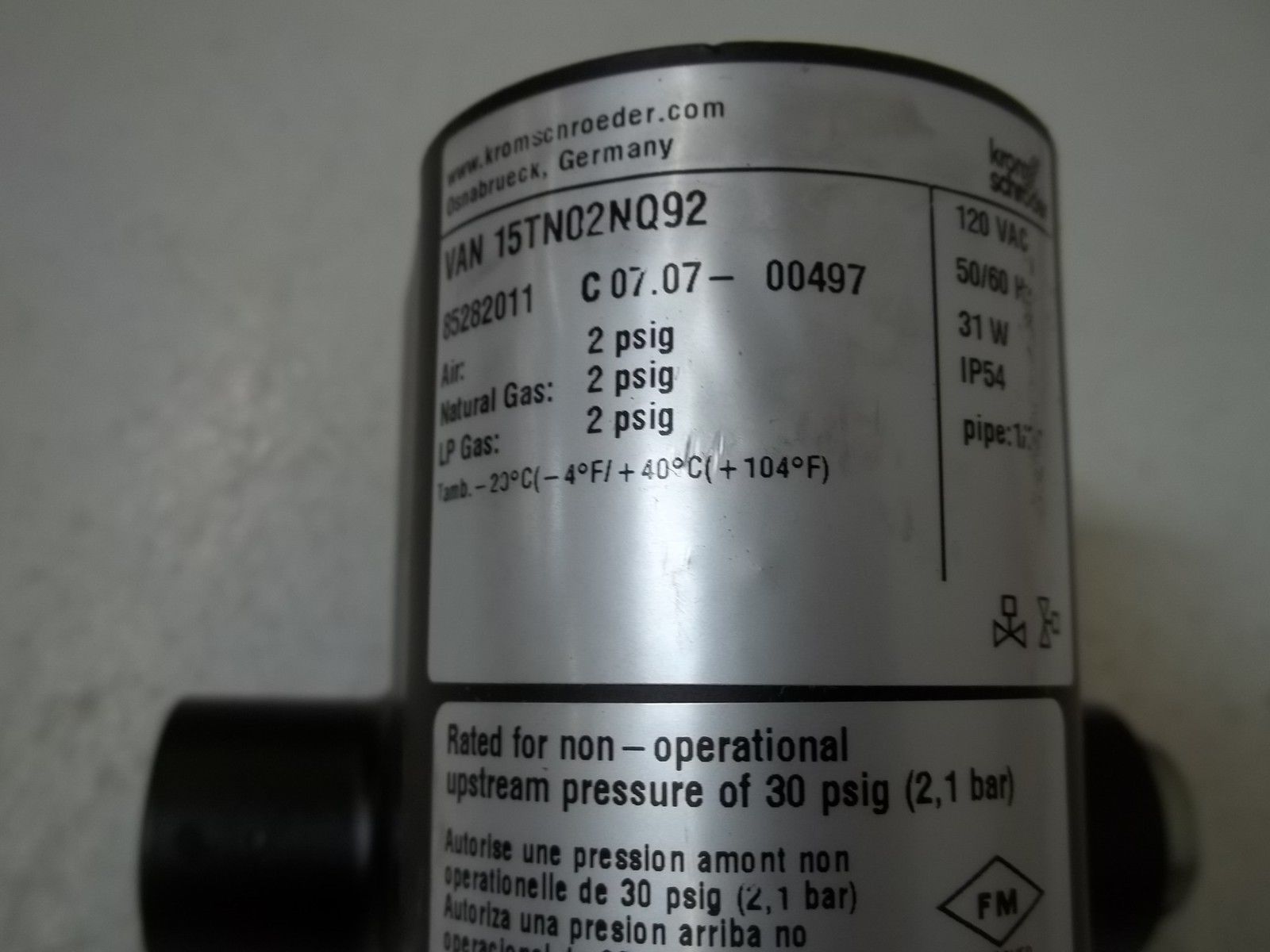 KROM SCHRODER VAN15TN02NQ92 GAS CYCLING VALVE NSNP