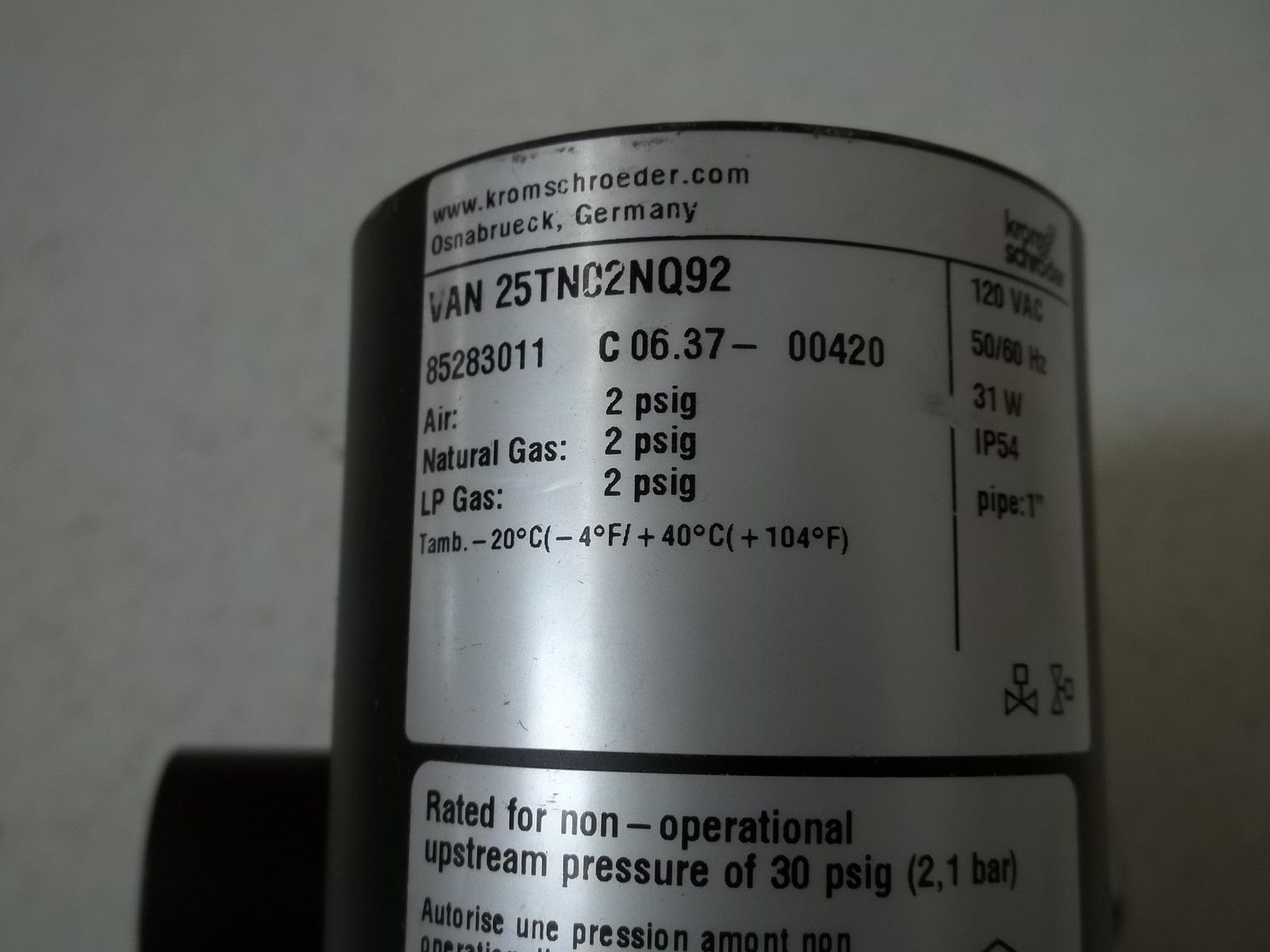 KROM SCHRODER VAN25TN02NQ92 GAS CYCLING VALVE NSNP