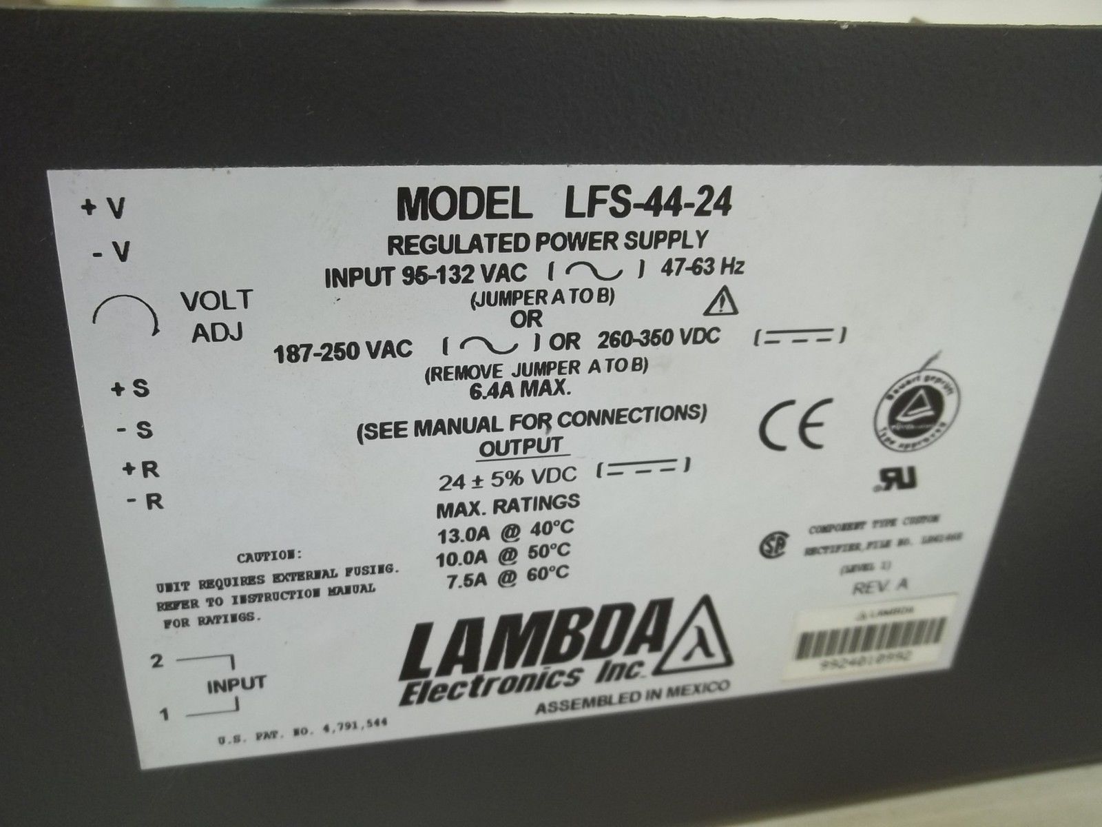 LAMBDA LFS-44-24 REGULATED POWER SUPPLY UNMP