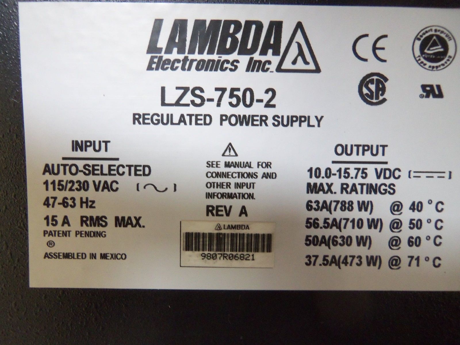 LAMBDA LZS750-2 POWER SUPPLY NSMP