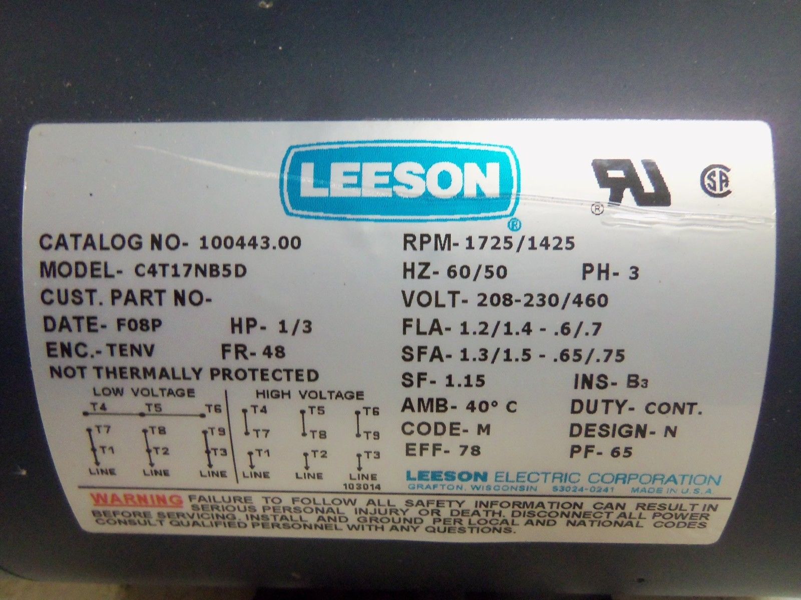 LEESON C4T17NB5 MOTOR NSMP