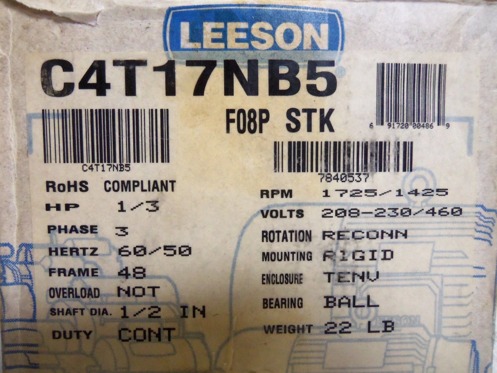 LEESON C4T17NB5 MOTOR NSMP
