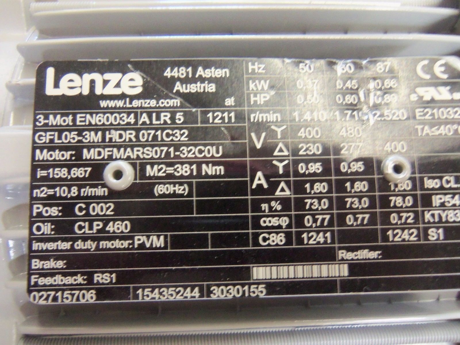 LENZE GFL05-3MHDR-071C32 MOTOR NSNP