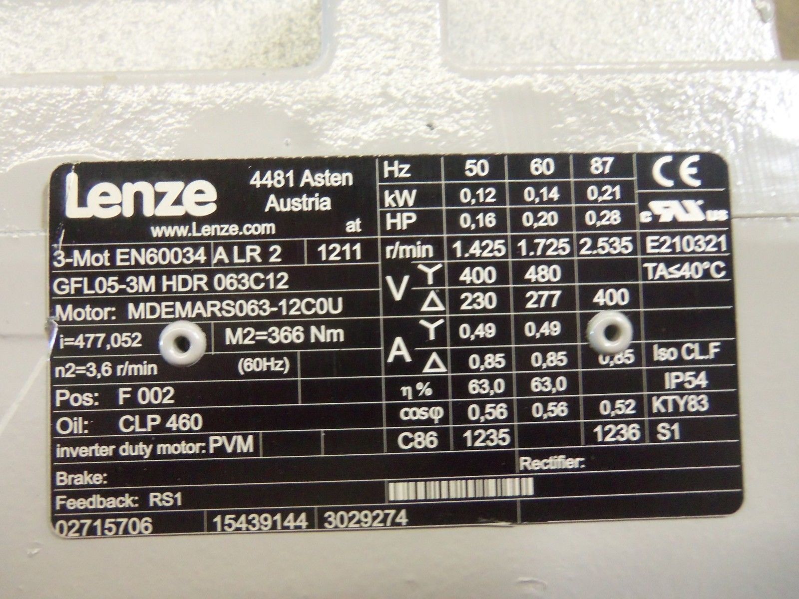 LENZE GFL05-3MHDR-063C12 MOTOR NSNP