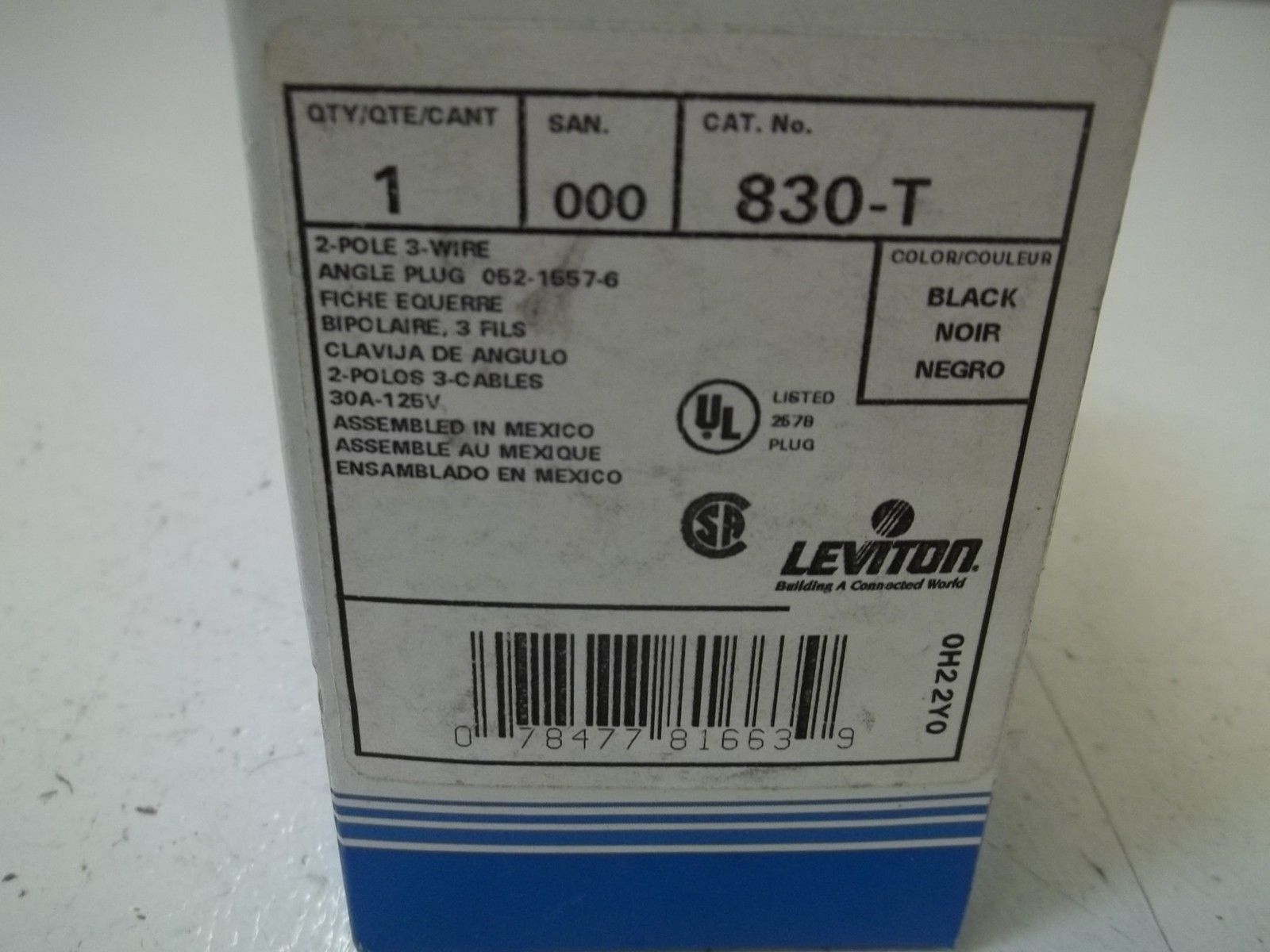 LEVITON 1830-T ANGLE PLUG 2-POLE 3-WIRE NSMP