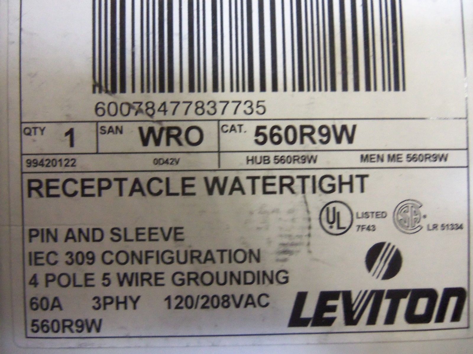 LEVITON 560R9W RECEPTACLE NSMP