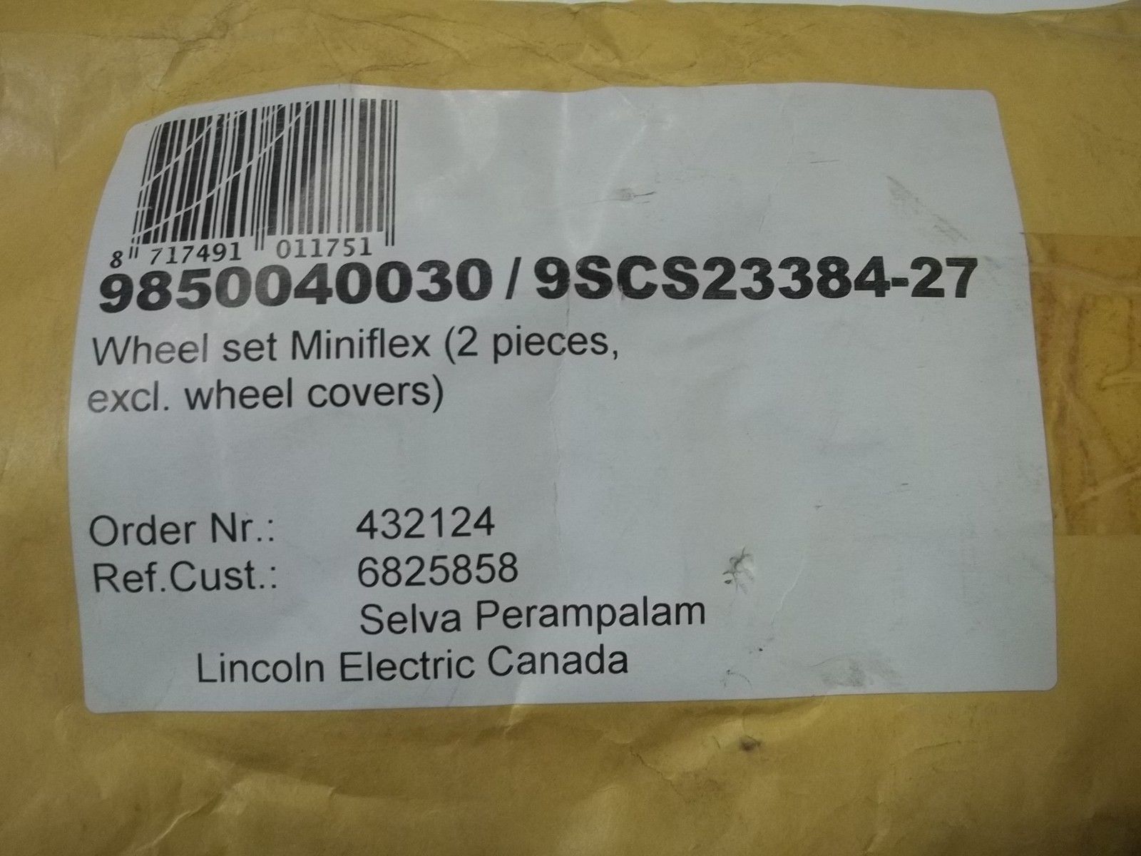 LINCOLN ELECTRIC 9850040030/9SCS23384-27 WHEEL SET 2PIECESNSNP