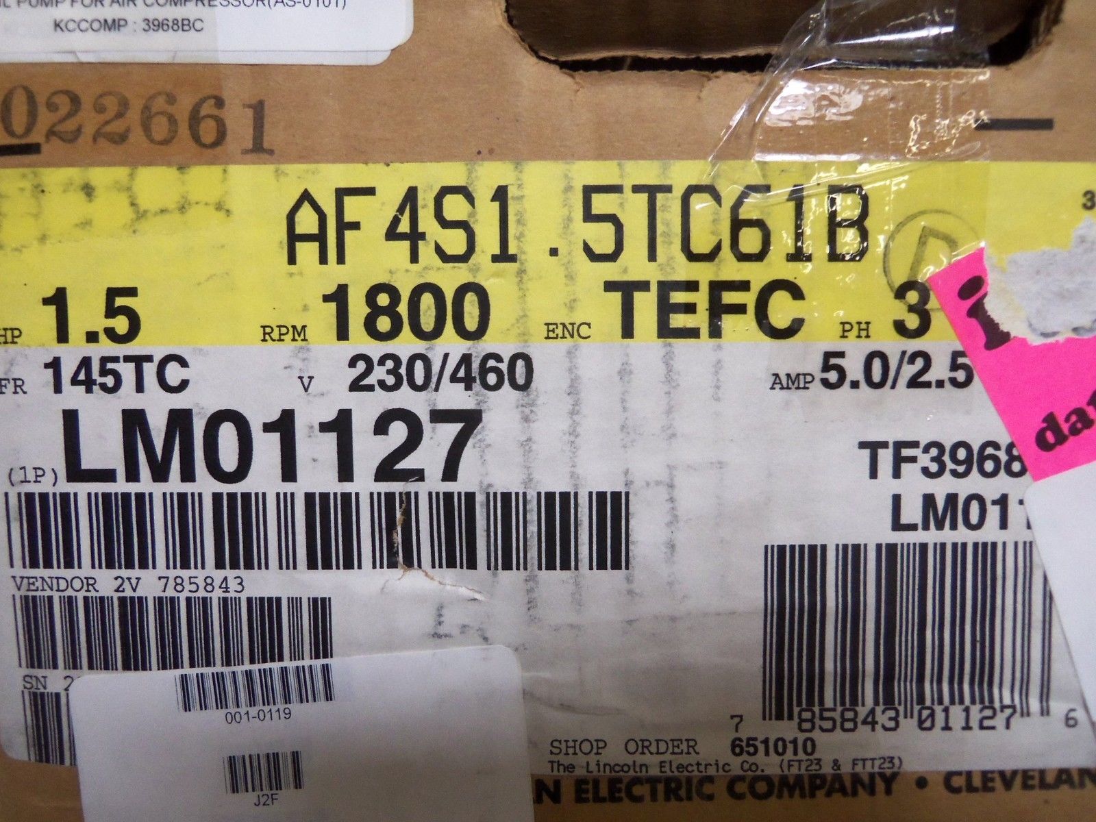 LINCOLN TF3968BC MOTOR NSMP