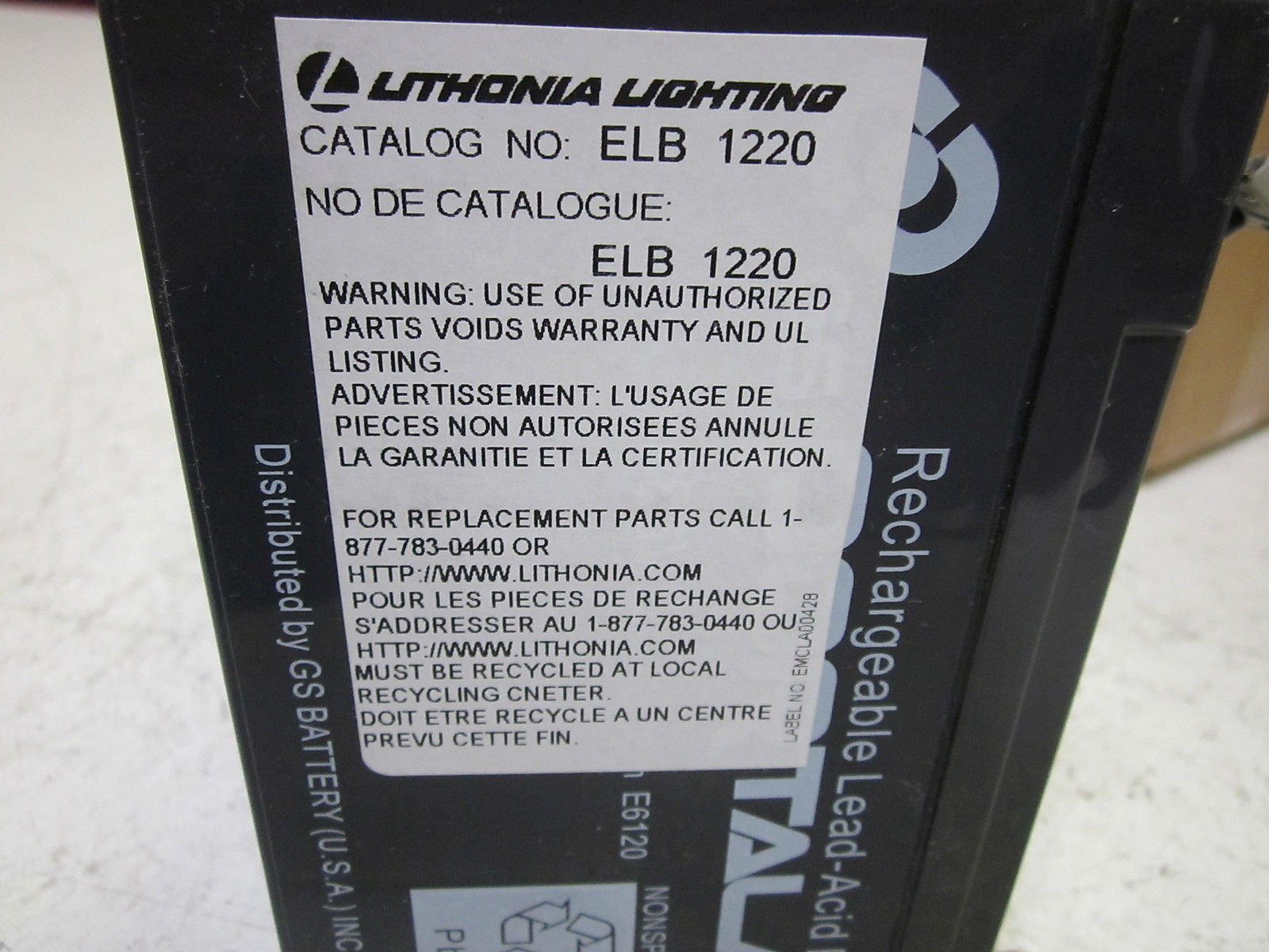LITHONIA ELB 1220 LEAD ACID BATTERY NSMP