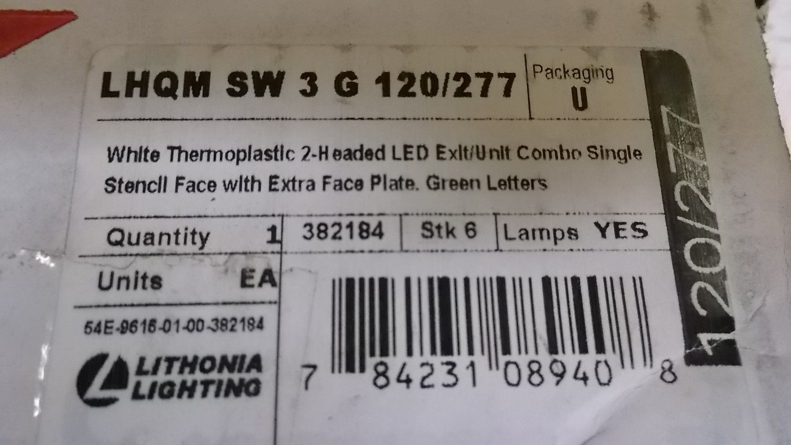 LITHONIA LHQMSW3G120/277 EMERGENCY EXIT LIGHT UNMP