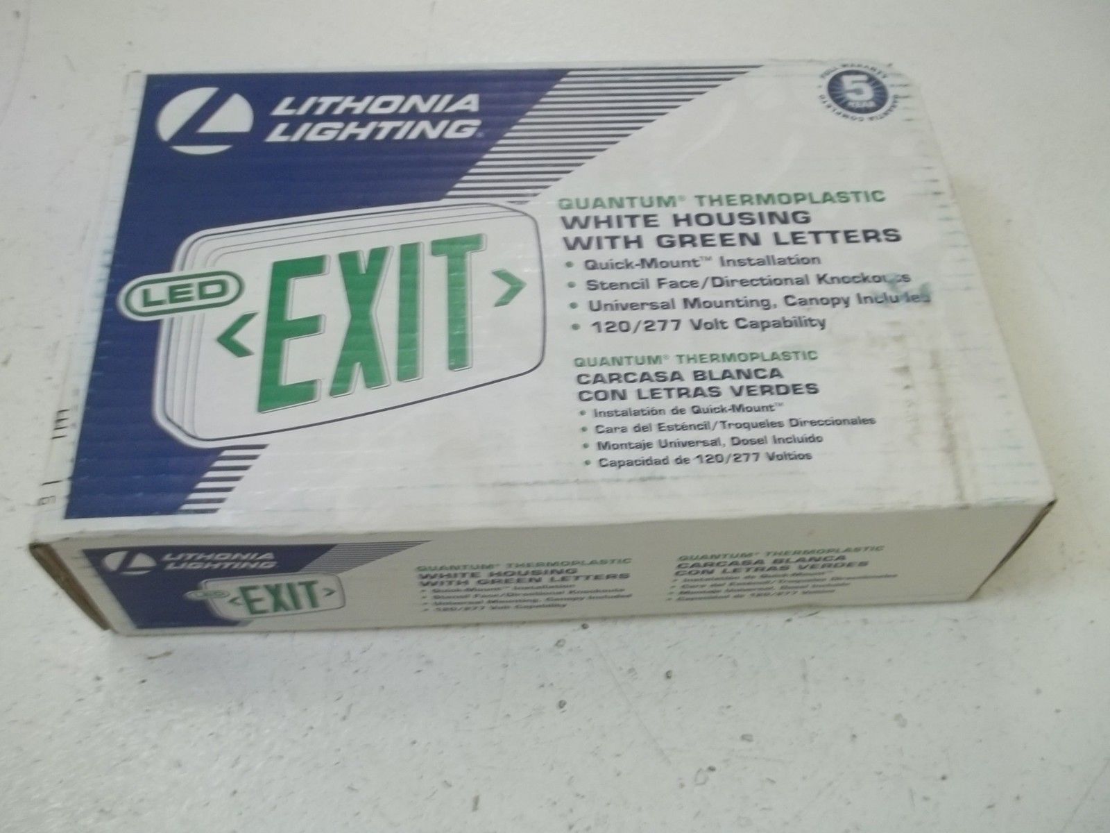 LITHONIA LIGHTING LQMSW3G120/277M6 EXIT SIGN GREEN LETTERS *NEW IN BOX*