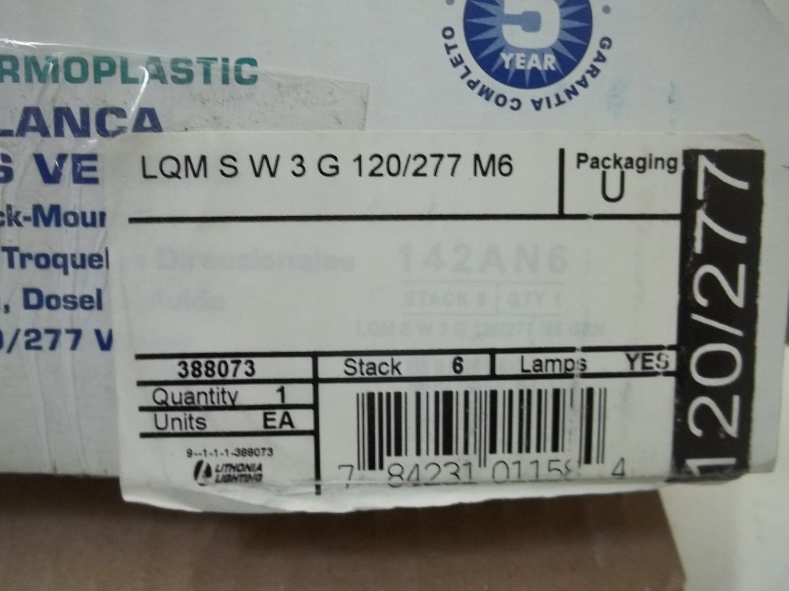 LITHONIA LIGHTING LQMSW3G120/277M6 EXIT SIGN GREEN LETTERS *NEW IN BOX*