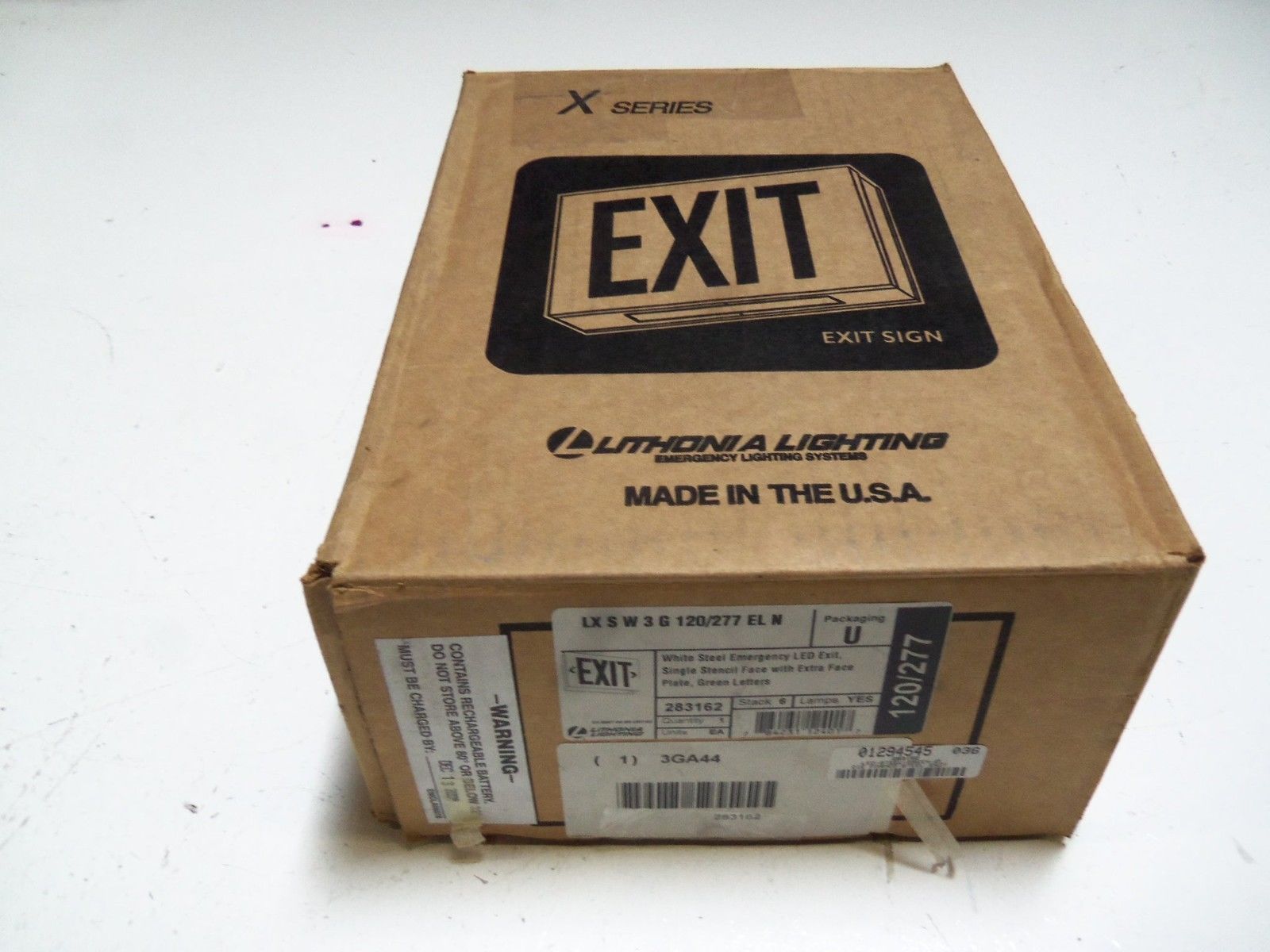 LITHONIA LIGHTING LX S W 3 G 120/277 ELN EXIT SIGN *NEW IN BOX*