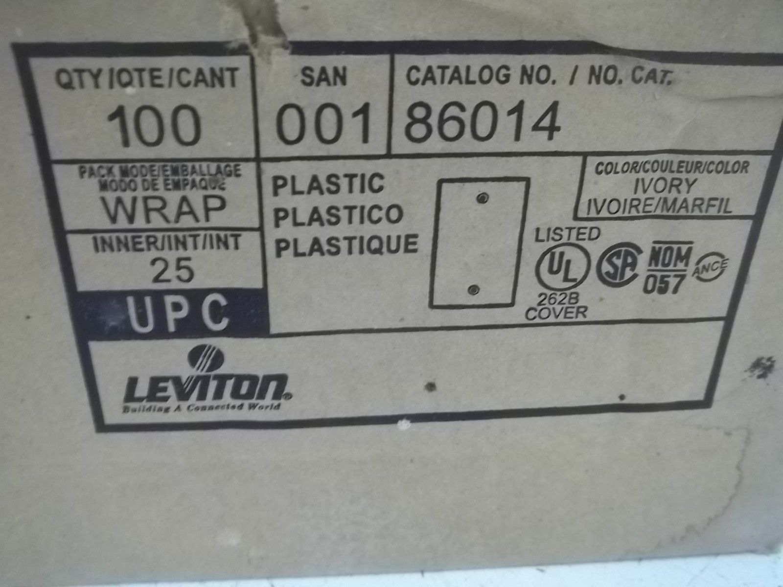 LOT OF 100 LEVITON 86014 PLASTIC SINGLE BLANK PLATE (25 EACH BOX) NSMP