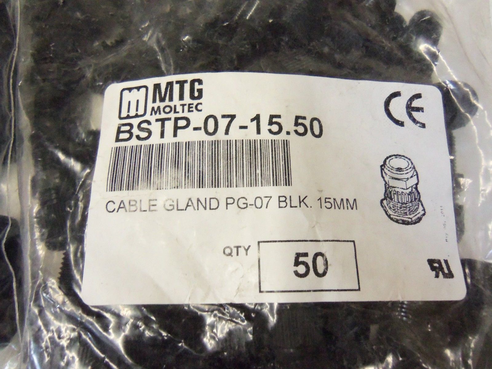 LOT OF 100 MTG MOLTEC BSTP-07-15.50 CABLE GLAND NSMP