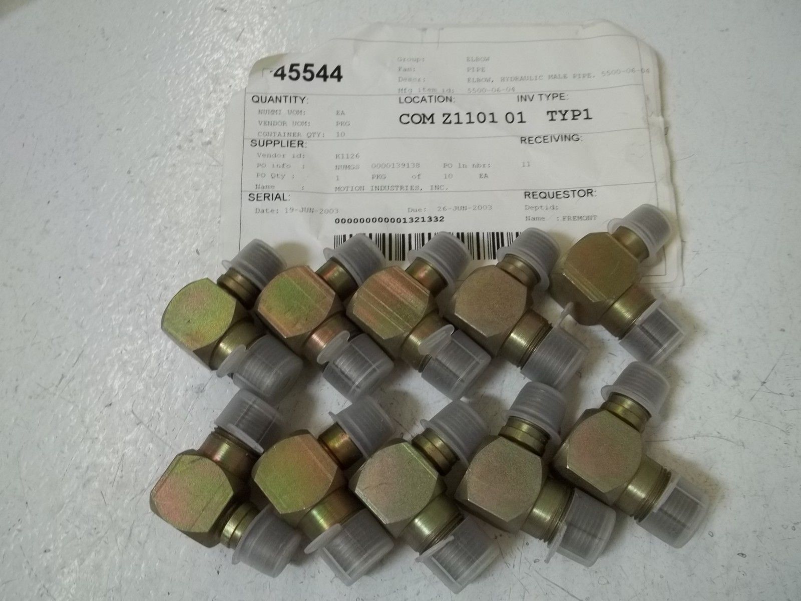LOT OF 10 5500-06-04 ELBOW, HYDRAULIC MALE PIPE NSNP