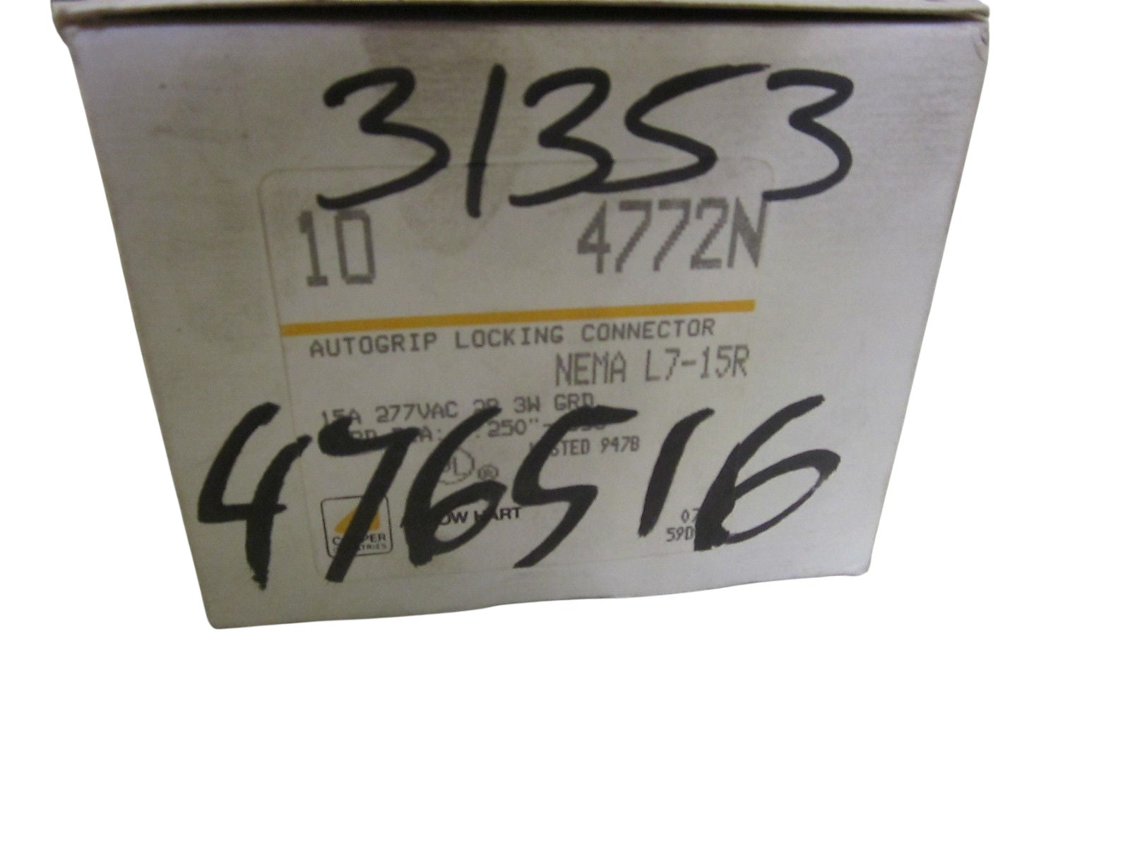 LOT OF 10 ARROW HART 4772N AUTOGRIP LOCKING CONNECTOR 15A 277VAC NSMP
