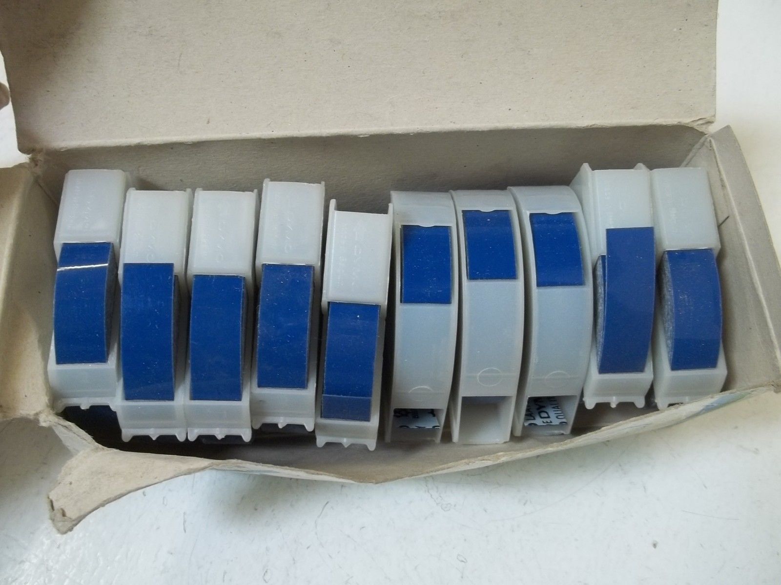 LOT OF 10 DYMO 5201 06 3/8"X12' GL. BLUE EMBOSSING TAPE NSMP