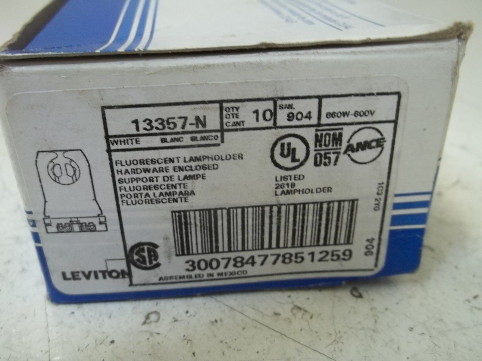 LOT OF 10 LEVITON 13357-N FLUORESCENT LAMPHOLDER HARDWARE ENCLOSEDNSMP