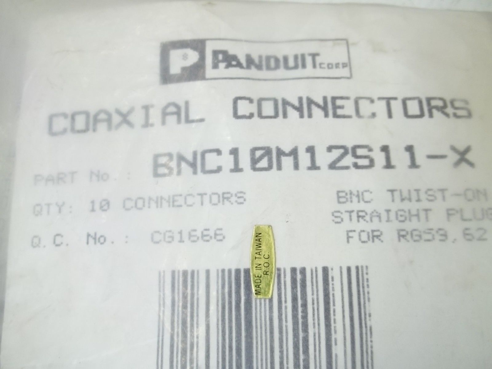 LOT OF 10 PANDUIT BNC10M12S11-X COAXIAL CONNECTORS NSMP