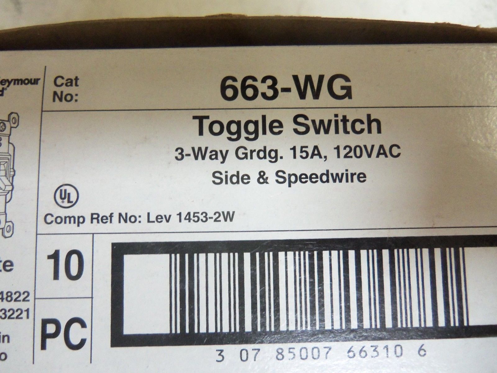LOT OF 10  PASS & SEYMOUR 663-WG TOGGLE SWITCH NSMP