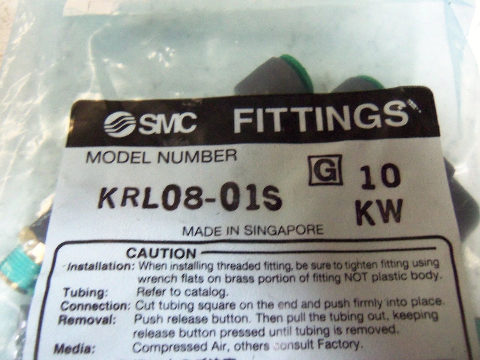 LOT OF 10 SMC FITTINGS KRL08-01S NSMP