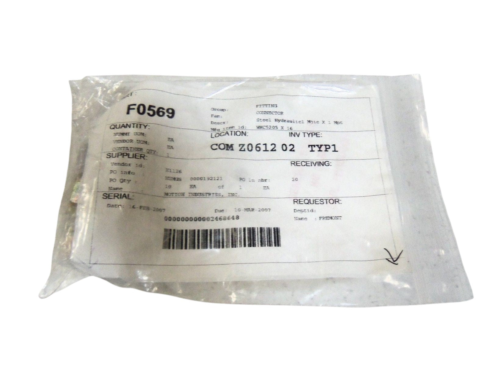 LOT OF 11 STEEL HYDRAULIC FITTING WHC5205 X 16 NSNP