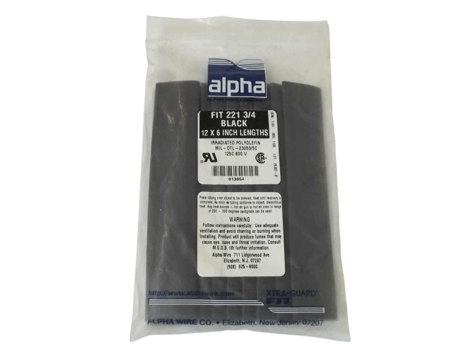 LOT OF 12 ALPHA  MIL-DTL-23053/5C FIT 221 3/4 BLACK 12X6 INCH LNGNSMP