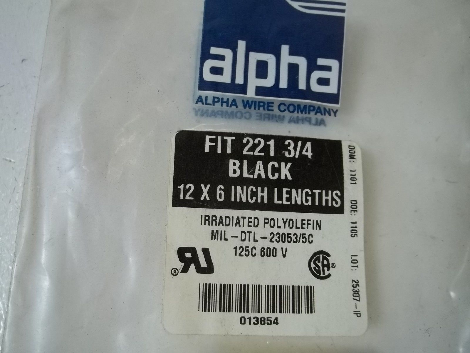 LOT OF 12 ALPHA  MIL-DTL-23053/5C FIT 221 3/4 BLACK 12X6 INCH LNGNSMP