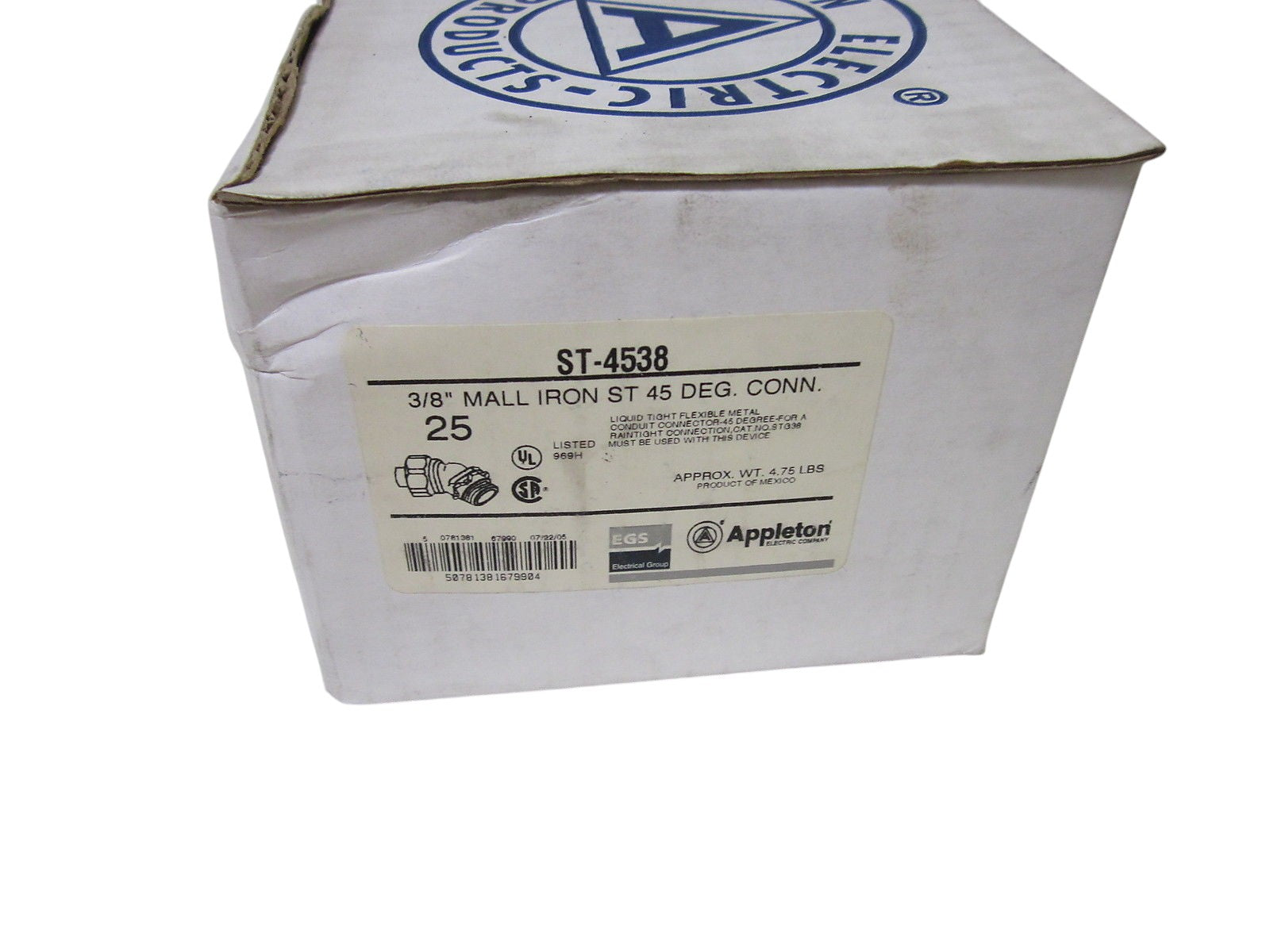 LOT OF 14 APPLETON ST-4538 MALL IRON ST 45 DEG. CONNECTOR 3/8" NSMP