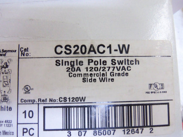 LOT OF 20  PASS & SEYMOUR CS20AC1-W SINGLE POLE SWITCH NSMP