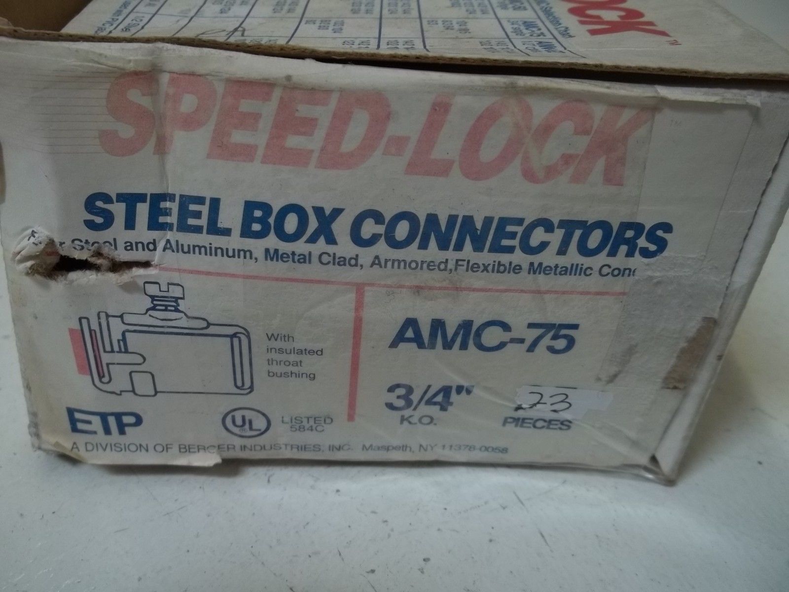 SPEED-LOCK AMC-75 3/4" (LOT OF 23) STEEL BOX CONNECTORS  NSMP